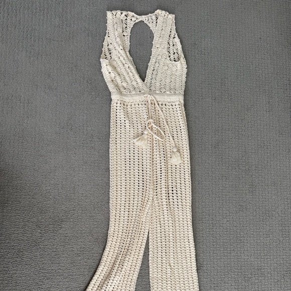 Free People Cream Crochet Jumpsuit with Open Back - Picture 4 of 5